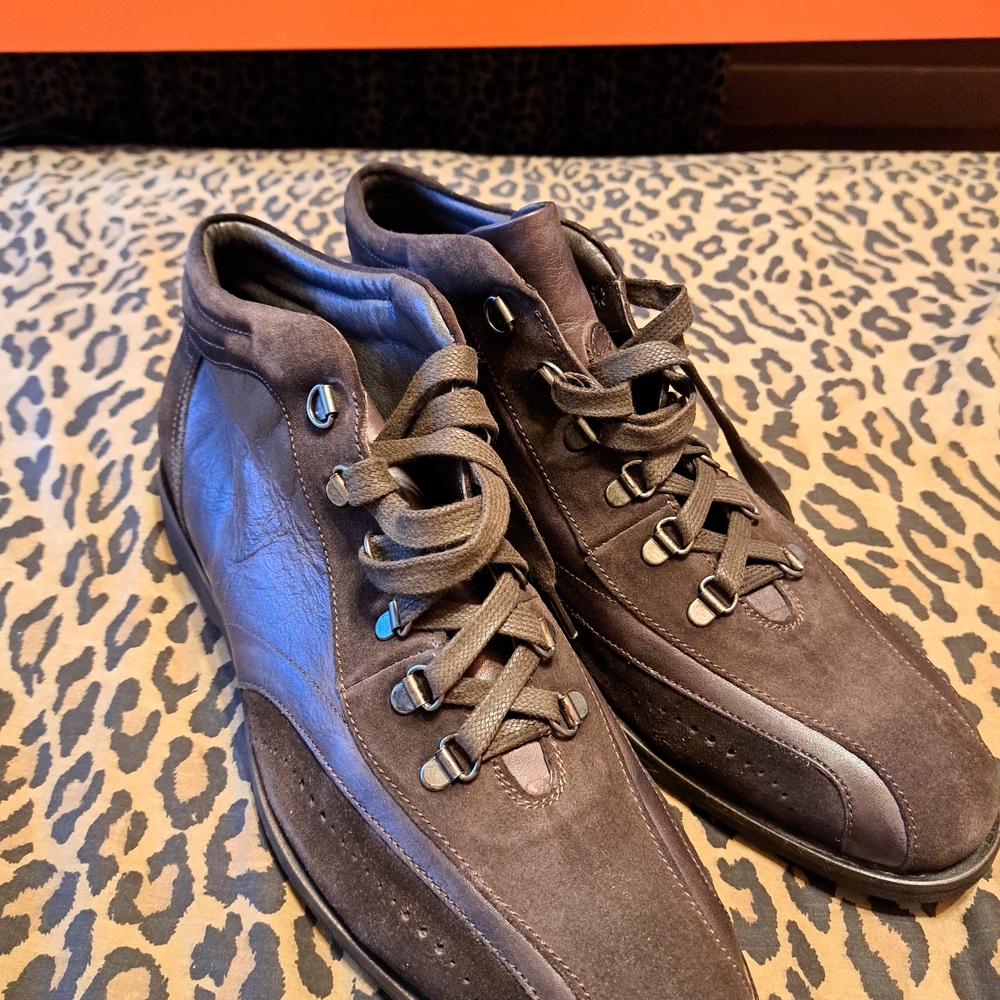 Men's Brown Leather High-Top Shoes